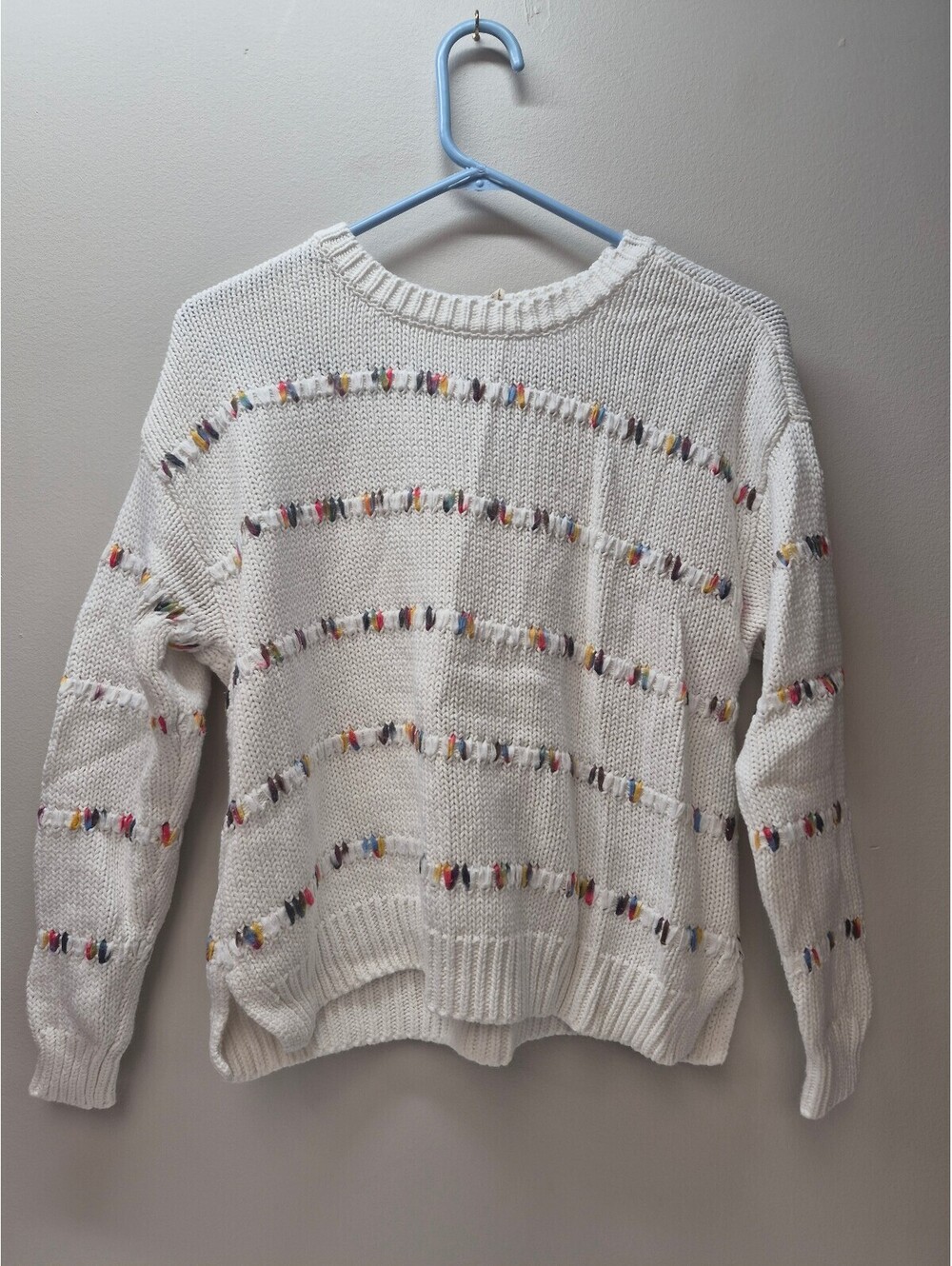 The General Good Women's Small White Knit Sweater with Multicolor B310